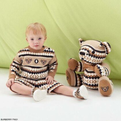 Burberry Baby Boys Beige Ivory Fair Isle Thomas Teddy Bear Wool Sweater Shorts