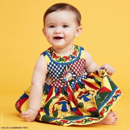 Dolce Gabbana Baby Girls Mini Me Yellow Red Blue Carretto Sleeveless Dress Set