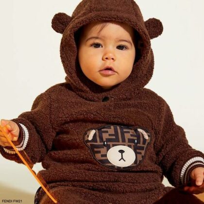 Fendi Baby Brown Teddy FF Logo Fleece Hoodie Boucle Shorts