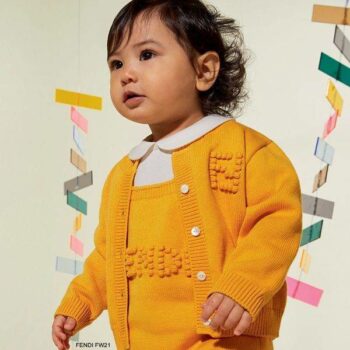 Fendi Baby Girl Boy Yellow White Knit Cotton Cashmere Overall Set Cardigan Sweater