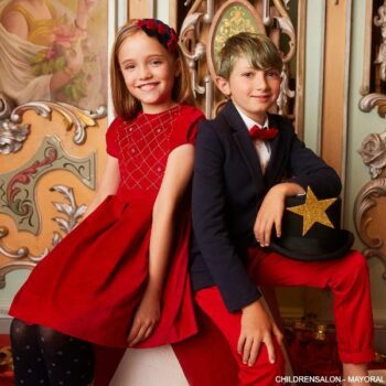 Mayoral Boys Blue Cotton Jersey Blazer Jacket Girls Red Velvet Silver Embroidered Christmas Dress