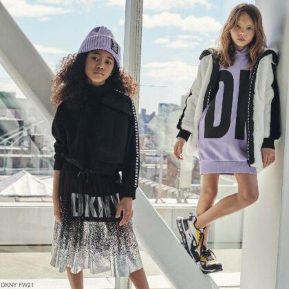 DKNY Kids Girls Black Silver Logo Tulle Skirt & Cropped Sweatshirt