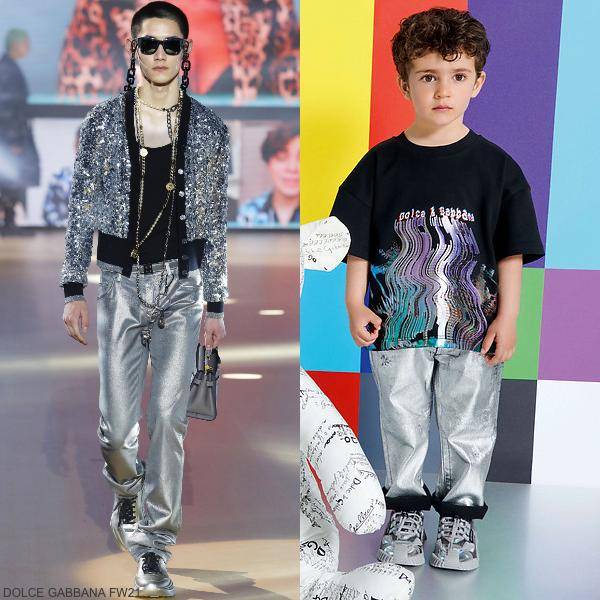 Dolce Gabbana Kids Boys Mini Me Black Glitch Logo T-Shirt Silver Metallic Pants