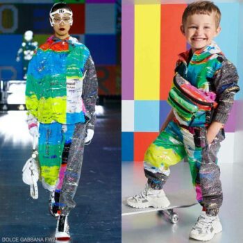Dolce Gabbana Kids Boys Mini Me Colorful Glitch Print Nylon Hoodie Shirt Jogger Pants