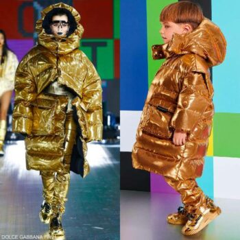 Dolce Gabbana Kids Boys Mini Me Gold Puffer Hooded Long Down Coat