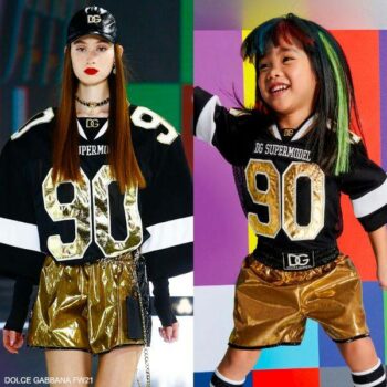 Dolce Gabbana Kids Girls Mini Me Black Gold 90 Supermodel Football T-Shirt Shorts