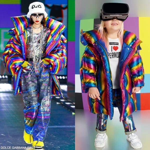 Dolce & Gabbana Girls Mini-Me Rainbow Puffer Down Jacket