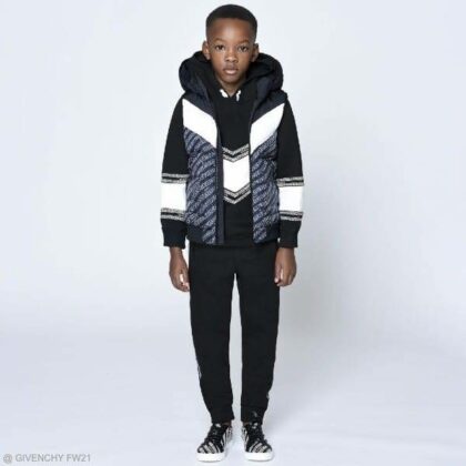Givenchy Kids Boys Mini Me Black White V Logo Hoodie Sweatshirt Down Vest