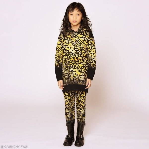 Givenchy Paris Kids Girls Black Yellow Animal Print Hoodie Sweatshirt Dress Pants