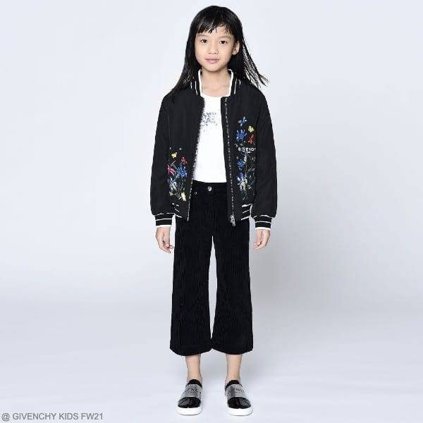 Givenchy Paris Kids Girls Black Jungle Floral Print Bomber Jacket