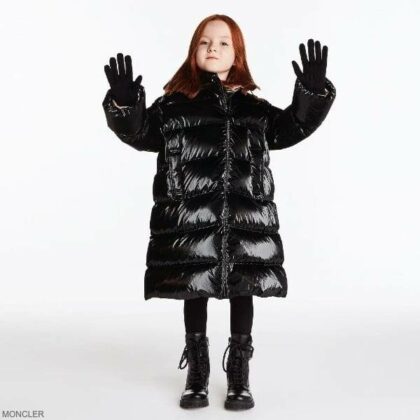 Moncler Enfant Kids Girls Black Down Padded Long Puffer Coat