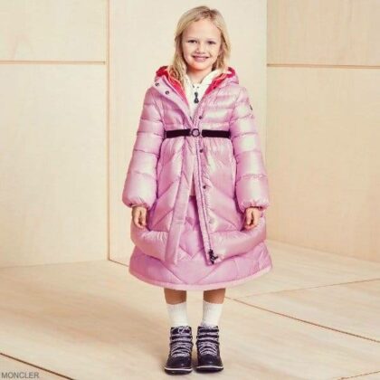 Moncler Enfant Kids Girls Pink Down Padded Long Puffer Coat Skirt