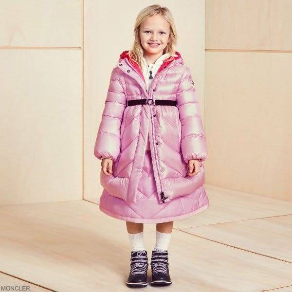 Moncler Enfant Kids Girls Pink Down Padded Long Puffer Coat Skirt