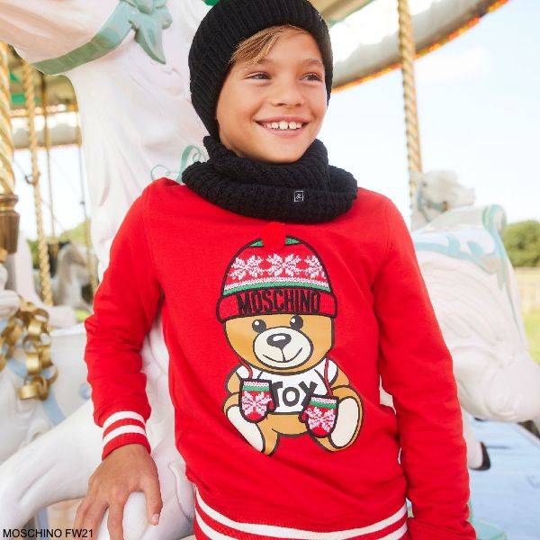 Moschino Kids Boys Red Teddy Bear Toy Festive Christmas Sweatshirt