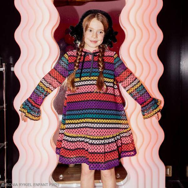 Sonia Rykiel Paris Enfant Girls Rainbow Stripe Stars Chiffon Long Sleeve Party Dress