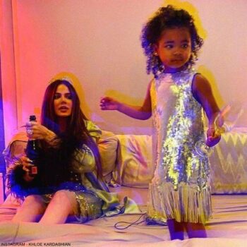 True Thompson Khloe Kardashian MSGM Girls Silver Sequin Sleeveless Fringed New Years Party Dress