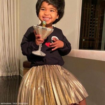 True Thompson We Love Karl Lagerfeld Kids Black Heart Sweatshirt Gold Pleated Skirt