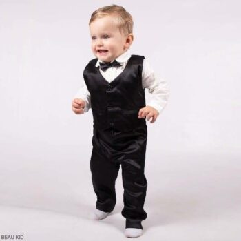 Beau Kid Baby Boys Black Satin 4 Piece Vest Pant Special Occasion Suit