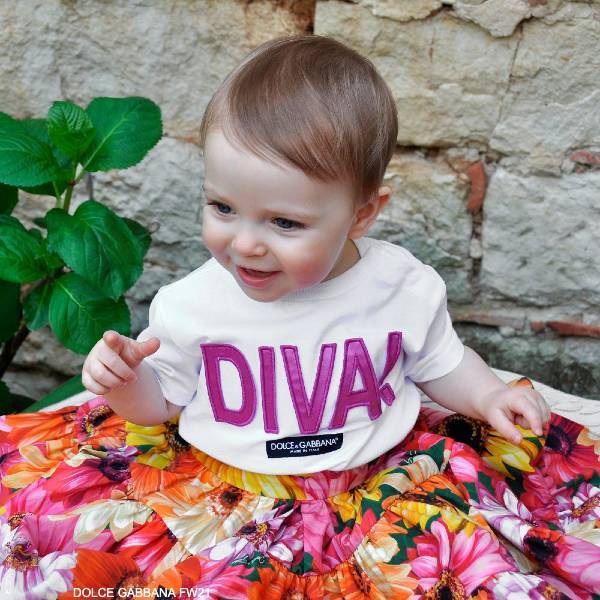Dolce Gabbana Baby Girls Mini Me White Diva Logo Tshirt Pink Daisy Gerbera Skirt