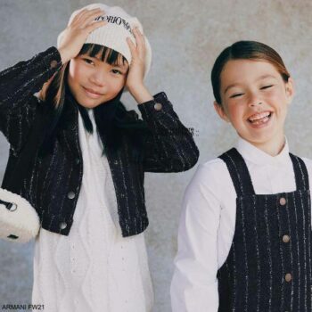 Emporio Armani Kids Girls Dark Blue White Stripe Denim Pinafore Dress Jacket
