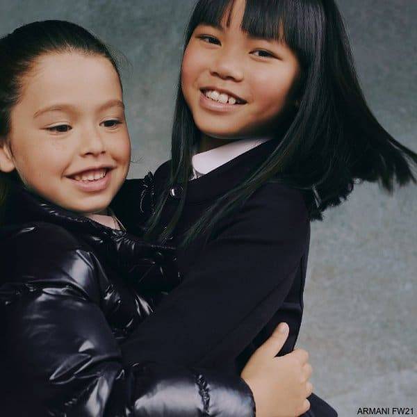 Emporio Armani Kids Girls Shiny Black Down Puffer Jacket