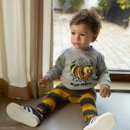Molo Baby Boys Grey Organic Bee Nice Sweatshirt Stripe Yellow Black Jogger Pants