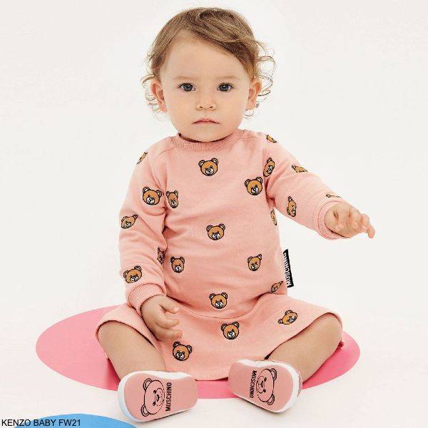 Moschino Baby Girls Pink Teddy Bear Organic Cotton Dress