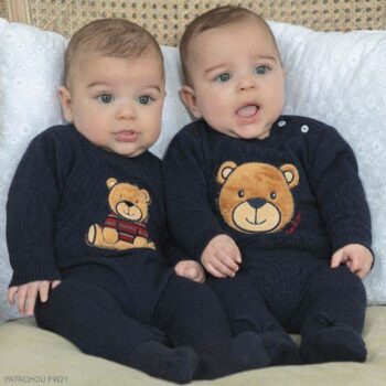 Patachou Baby Boys Navy Blue Soft Wool Cashmere Teddy Bear Romper