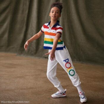 Polo Ralph Lauren Girls Multi Color Stripe Cropped Logo Polo T-Shirt Jogger pants