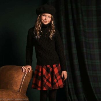 Polo Ralph Lauren Kids Girls Red Check Wool Skirt Black Turtleneck
