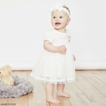 Angels Face Baby Girls White Jersey Tulle Special Occasion Dress