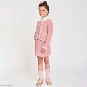 Angels Face Kids Girls Dusky Pink Knit Cardigan Jacket Skirt