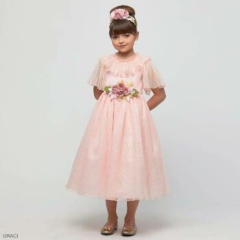 Graci Girls Pink Glitter Ruffle Flower Tulle Special Occasion Dress