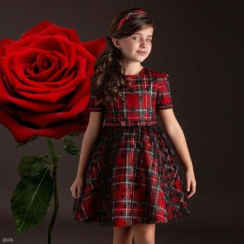 Irpa Kids Girls Red Tartan Tulle Short Sleeve Holiday Party Dress