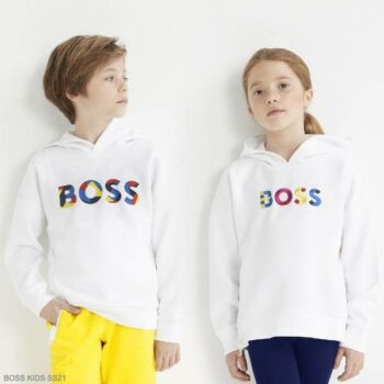 Boss Kids Girls Boys White Colorful Logo Hoodie Sweatshirt
