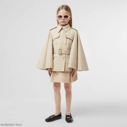 Burberry Kids Girls Beige Short Flare Sleeve Double Breasted Trench Coat