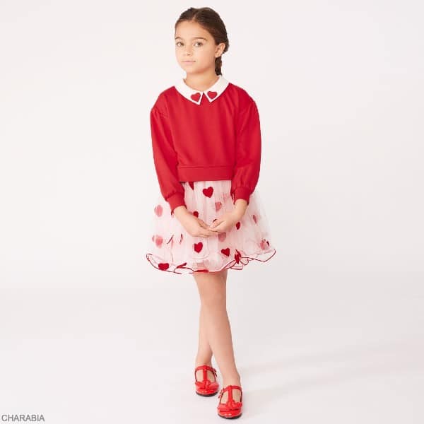 Charabia Paris Girls Red Pink Heart Valentines Tulle Party Dress