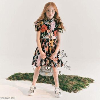 Young Versace Kids Girls Black Colorful Jardin Floral Print Party Dress
