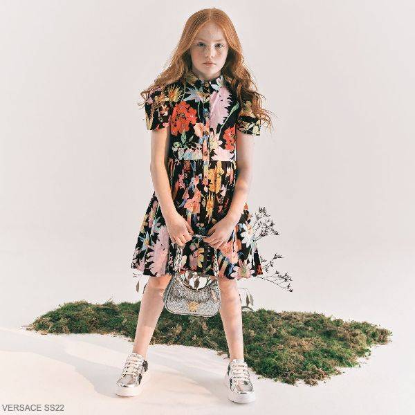 Young Versace Kids Girls Black Colorful Jardin Floral Party Dress