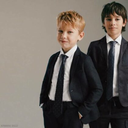 Emporio Armani Kids Boys Navy Blue Linen Special Occasion Suit