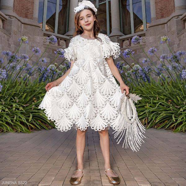 Junona Girls White Cutwork Lace Broderie Anglaise Summer Party Dress