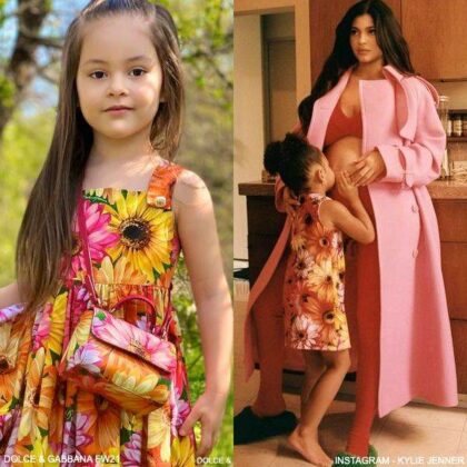Stormi Webster Kylie Jenner Dolce Gabbana Girls Orange Pink Gerbera Daisy Sleeveless Dress