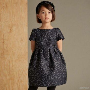 Bonpoint Kids Girls Navy Blue Cherry Gold Classic Short Sleeve Party Dress