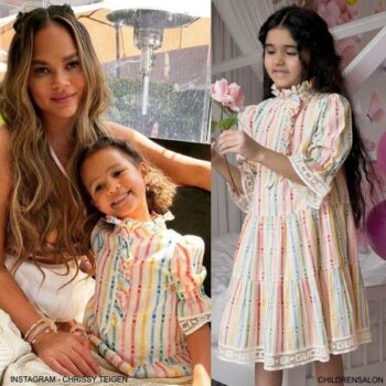 Chrissy Teigen Daughter Luna Stephens Gucci Girls Ivory Colorful Stripe Party Dress