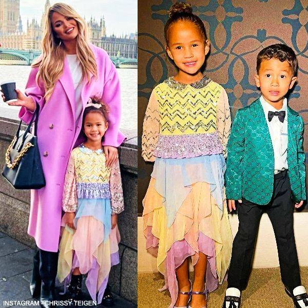 Chrissy Teigen Daughter Luna Stephens Gucci Girls Mini Me Colorful Sequin Silk Party Dress