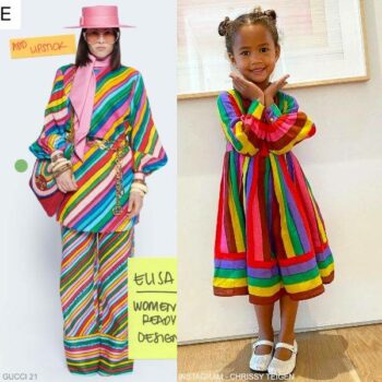 Chrissy Teigen Daughter Luna Stephens Gucci Girls Mini-Me Multi-Color Stripe Linen Ken Scott Epilogue Party Dress