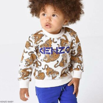 Kenzo Baby Boys White Brown Tiger Leopard Blue Logo Sweatshirt Shorts
