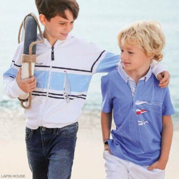 Lapin House Kids Boys Blue White Sailboat Nautical Polo Shirt Shorts