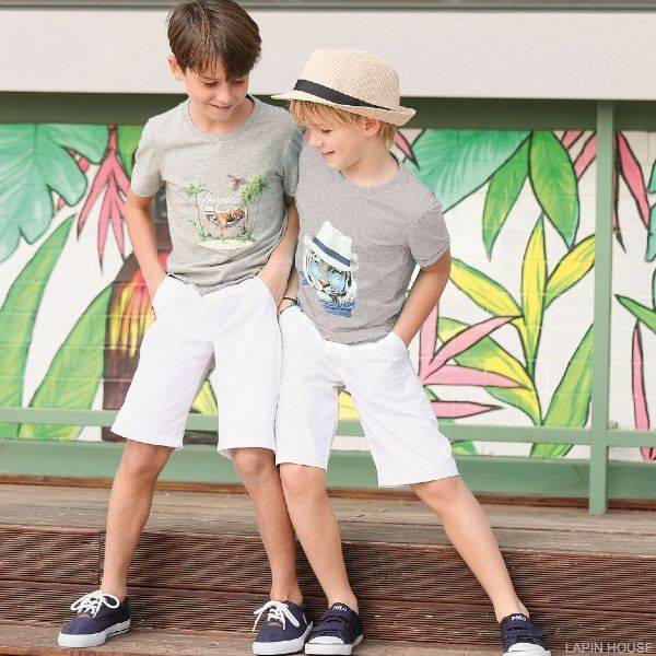Lapin House Kids Boys Grey Tiger Sunglasses T-Shirt White Bermuda Shorts