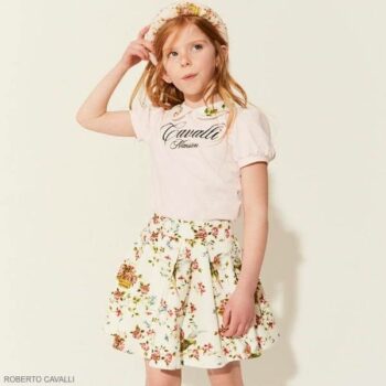 Roberto Cavalli Junior Girls Ivory Floral Rose Print T-Shirt Skirt